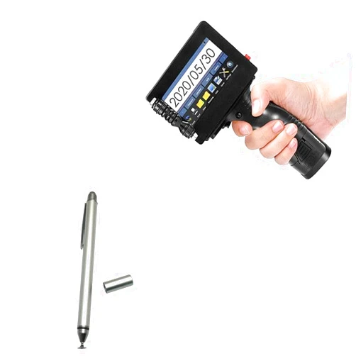 BoxWave Stylus Pen Compatible with AGRYMER Handheld Inkjet Printer (4.3 in) - DualTip Capacitive Stylus, Fiber Tip Disc Tip Capacitive Stylus Pen - Metallic Silver