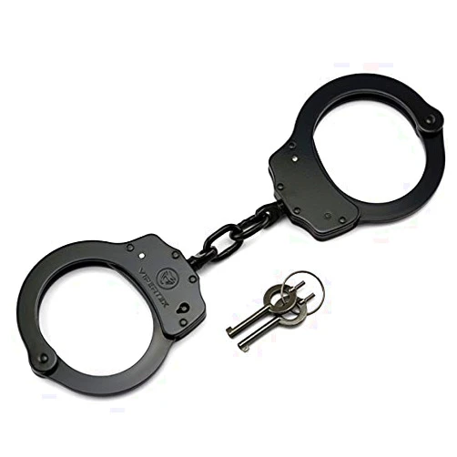 VIPERTEK Double Lock Steel Police Edition Professional Grade Handcuffs (Black)