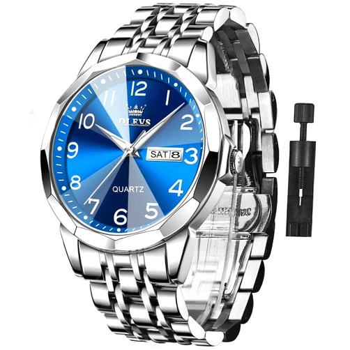 OLEVS Watch for Men Business Dress Diamond Analog Quartz Date Luxury Classic Stainless Steel Waterproof Luminous Two Tone Wrist Watch