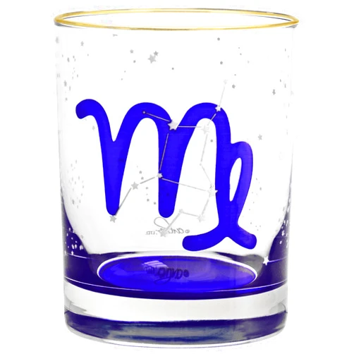 Culver 22k Gold Rim Virgo Astrological Zodiac Sign Blue Outside Bottom DOF Double Old Fashioned Glass, 13.5-Ounce (Single Glass) (Virgo) August 23-September 22