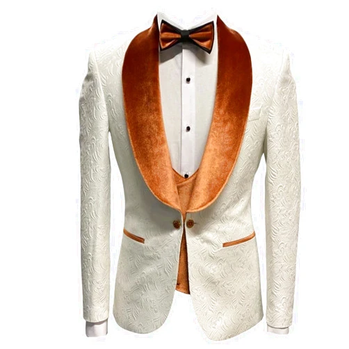 Lacoac Men's Jacquard Blazer Velvet Shawl Lapel Jacket One Button Dinner Wedding Christmas Groom Tuxedos Coat