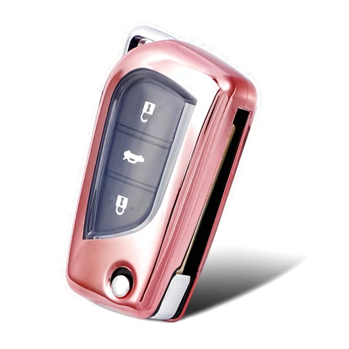 WORCAS TPU Smart 2 3 4-Button Remote Key Fob case Full Cover Compatible with 2018-2020 Camry SE/LE,RAV4 SE,Corolla SE/LE Smart Key (Pink)