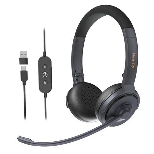 NEARITY HP20 Wired Computer Headset, On-Ear Headphones with 2 Built-in Noise Cancelling Microphone USB/Type-C Connection Computer Headphones for Office Home Business PC/Mac/Laptop/Table