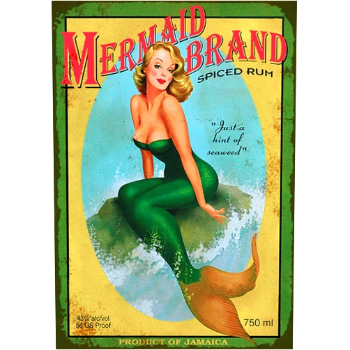 Sylty Vintage Pin-Up Girl Mermaid Jamaica Rum Jamaican Wall Art Funny Metal Tin Sign 8X12 Inch