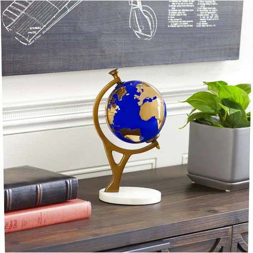 Deco 79 Ceramic Globe with Marble Base, 5