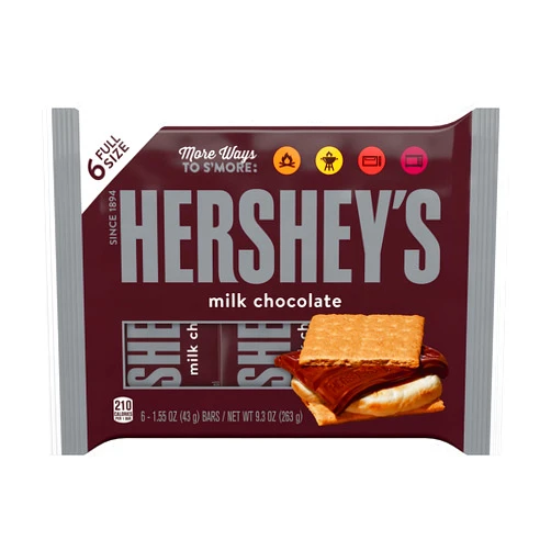 HERSHEY'S Milk Chocolate Candy Bars, 1.55 oz (6 Count)
