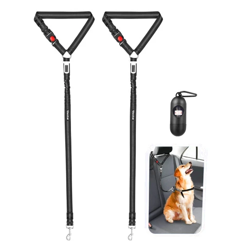 Vastar 2 Pack Dog Seat Belt for Car, 3-in-1 Dog Car Seatbelt, Adjustable Pet Seat Belt, Safety Headrest Restraint Dog Car Belt with Reflective Elastic Bungee, Poop Bag Holder