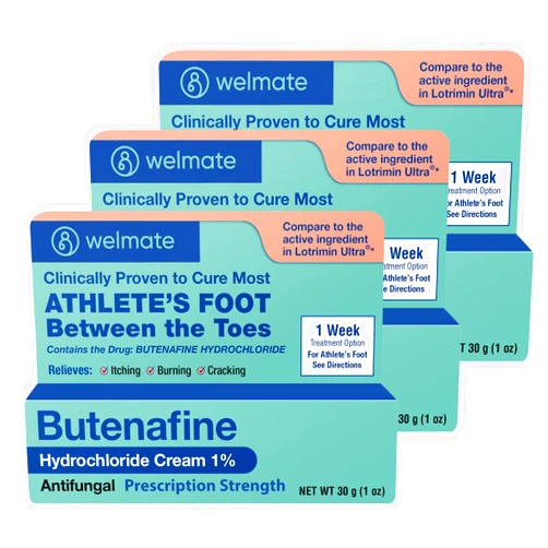 WELMATE - Athletes Foot Treatment Extra Strength - Antifungal Cream - Butenafine Hydrochloride - Relief from Ringworm, Athlete's Foot & Jock Itch - Foot Care - Nail Fungus Treatment For Toenail - 3 Pk