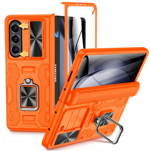 VEGO for Galaxy Z Fold 5 Case, with Magnetic Kickstand & Slide Camera Cover Screen and Hinge Protector Full Body Drop Protection Phone Cover for Samsung Galaxy Z Fold 5 2023-Orange