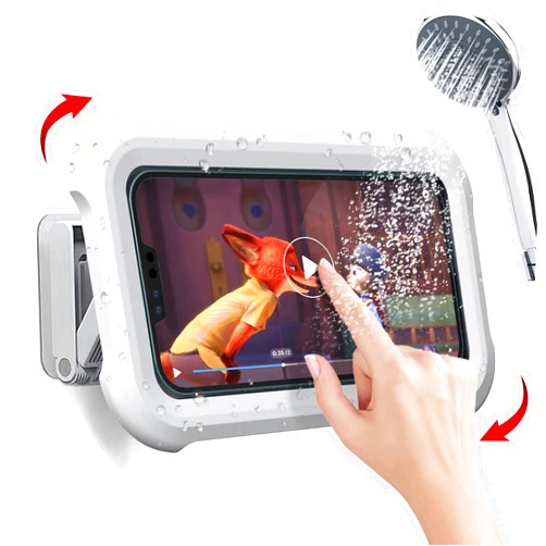 OOLYCIO Upgraded 480° Rotating Shower Phone Holder Waterproof Case with Touch Screen,OOLYICO Shower Accessories Guardian Buddy Holder Wall Mount Shelf in Bathroom Bathtub for 4