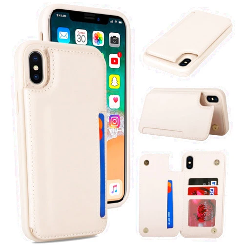 iCoverCase Compatible with iPhone X/XS Case with Card Holder, Wallet Phone Case for Women Men RFID Blocking PU Leather Case 5.8 Inch (Beige)