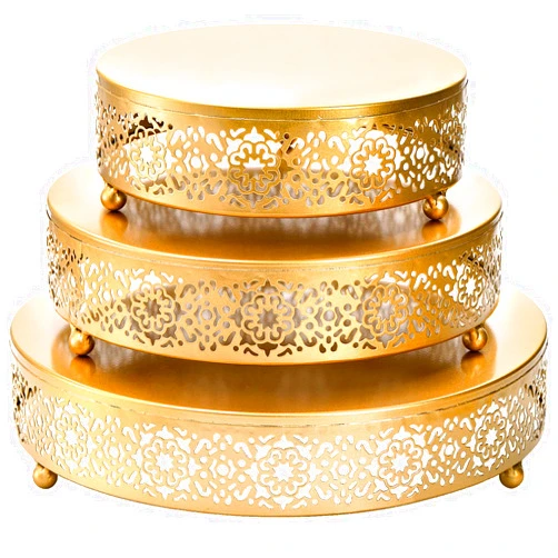 Hedume 3 Pack Cake Stand Set, Round Cake Stands, Metal Dessert Cupcake Pastry Candy Display Plate for Wedding, Event, Birthday Party