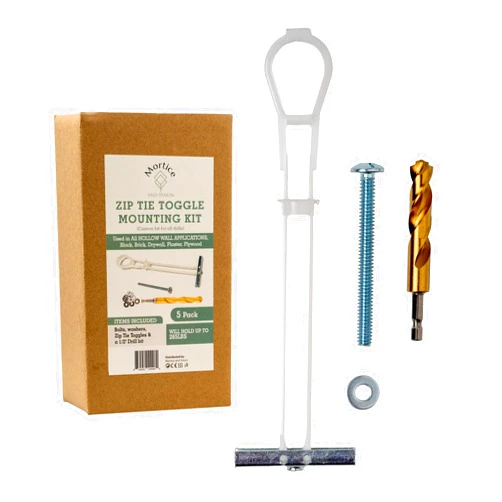 Mortice and Tenon Heavy Duty Zip Tie Toggle Anchor Mounting Kit - Drywall Anchors and Screws - Includes Washers, Bolts, and Custom Drill Bit - Used to Hang Heavy Items Including tv Mount - 1/4