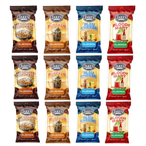 Jake's Nut Roasters Jake’s Nut Roasters Almond Snack Pack, 1.5 oz, Bleu Cheese, Bloody Mary, Buffalo, and Mesquite Smoked Flavored Almonds (Pack of 12)