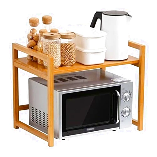 RUVOO Microwave Stand Microwave Shelf Bamboo Microwave Oven Rack 2 Tier Microwave Oven Stand Toaster Rack Spice Organizer Shelf for Kitchen Storage Microwave Rack