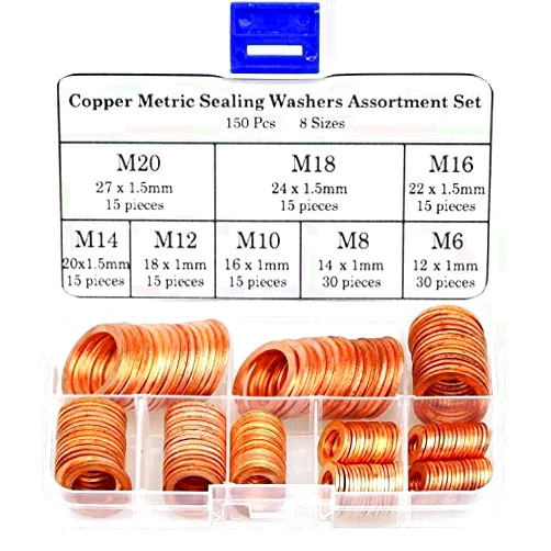 DYWISHKEY 150Pcs 8 Sizes Copper Metric Sealing Washers Assortment Set