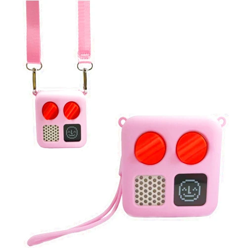 Thisness Protective Jacket for Yoto Mini with Shoulder Strap, Kid-Friendly Silicone Cover Case Compatible with Yoto Mini Audio Player Accessories with Wrist Lanyard, Pink