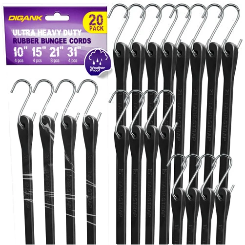 Digank Bungee Cords with Hooks (20 Pack) Heavy Duty Outdoor Rubber Tarp Straps in 10