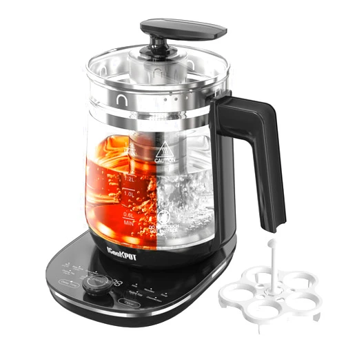 ICOOKPOT Hot Tea Maker Glass Electric Kettle with Tea Infuser and Temperature Control,1.5L Stainless Steel Tea Maker & 1200W Rapid Boiling,Programmable Control for your Favorite Teas and Coffee,Black