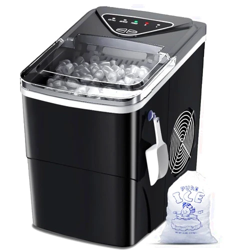 FZF Ice Makers Countertop, Self-Cleaning Function, Portable Electric Ice Cube Maker Machine, 9 Pellet Ice Ready in 6 Mins, 26lbs 24Hrs with Ice Bags and Scoop Basket for Home Bar Camping RV(Black)