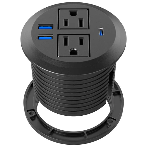 Jgstkcity Recessed Power Grommet with AC Outlets, 20W Fast Charging USB-C Port - Flush-Mount for Desktop,Workspace Essential Desk Outlet Black