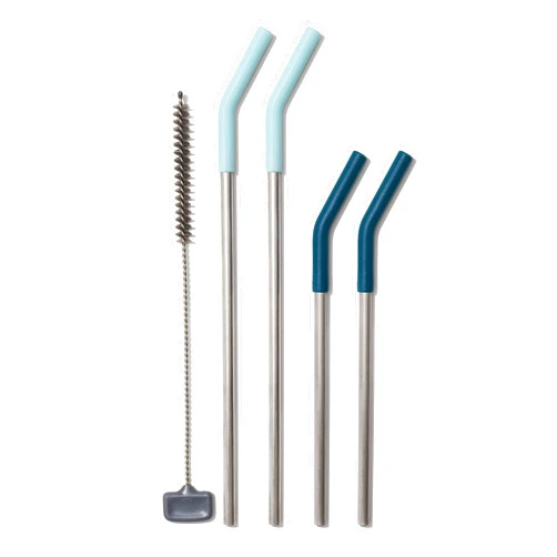 OXO Good Grips Stainless Steel 5 Piece Reusable Straw and Brush Set - Blue/Green 5 Piece Reusable Straw Set - Blue/Green