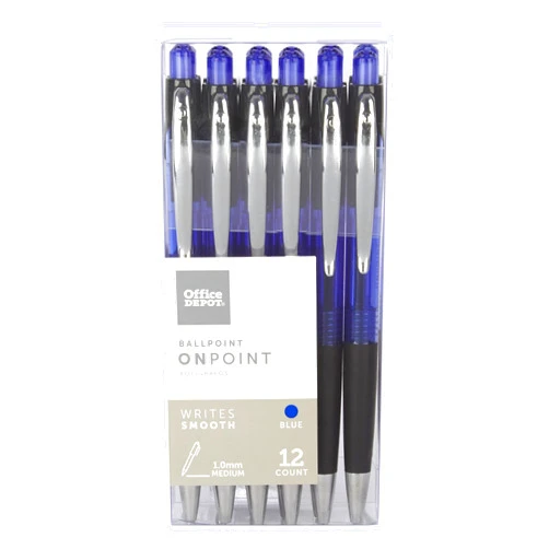 Office Depot Soft-Grip Retractable Ballpoint Pens, Medium Point, 1.0 mm, Blue Barrel, Blue Ink, Pack Of 12