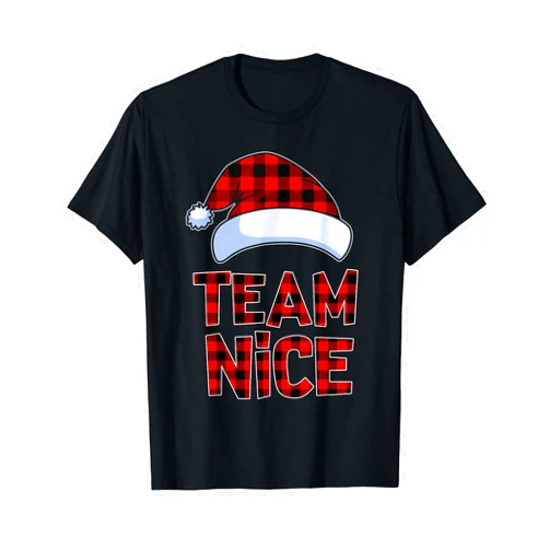 Team Nice Santa Red Plaid Claus Christmas Pajama For Family T-Shirt