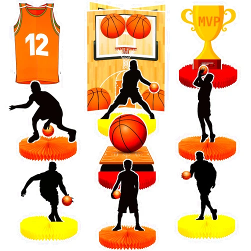 Epakh 10 Pcs Basketball Centerpieces for Table Basketball Birthday Party Supplies Basketball Party Decorations Basketball Honeycomb Centerpieces Player Silhouette for Birthday Baby Shower Party