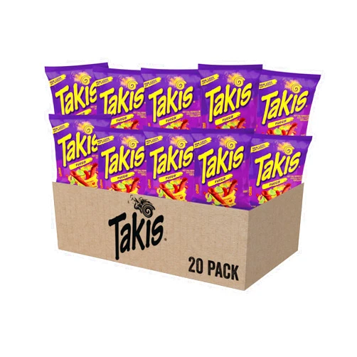 Takis Fuego Rolled Tortilla Chips, Hot Chili Pepper and Lime Artificially Flavored, Multipack Box with 20 Bags of 4 Ounces, Net Weight of 5 Pounds