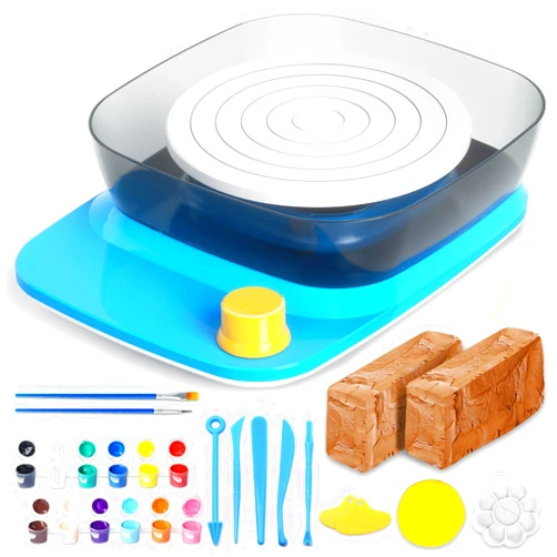 Catcrafter Complete Pottery Wheel for Kids, Teens - Rechargeable and Portable Pottery Wheel Set with 2lb Clay, Paints and Pottery Tools, Arts and Crafts Pottery Activities, Gifts for Kids, Teens