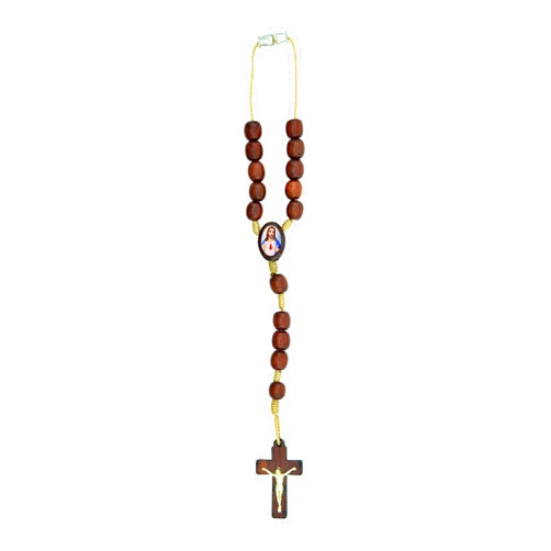 Catholica Shop I Auto Car Rosary - Rear View Mirror I Wood Prayer Beads - Made in Brazil I Religious Car Ornaments (Sacred Heart of Jesus)