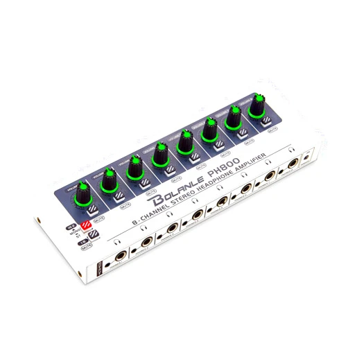Bolanle PH800 8-Channel Headphone Amplifier 3.5mm&6.35mm Jacks, Headphone Splitter with 16 Output Port, Compact Headphone Amp with Mono and Stereo Switch, 7 Color Breathing Light