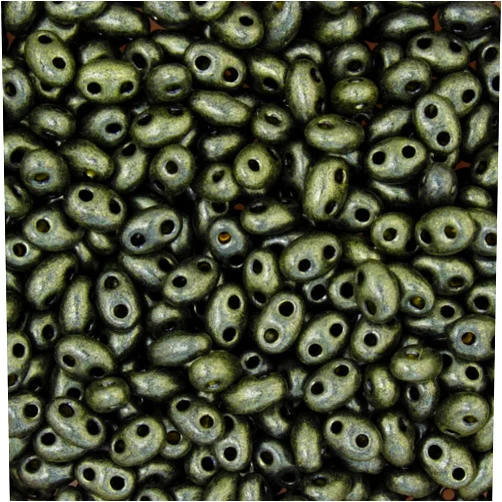 John Bead Preciosa Twin 2-Hole Bead 2.5x5mm, 22g Vial, Opaque Green Pearl