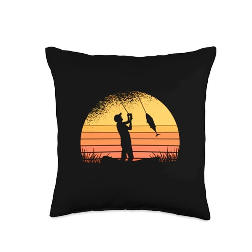 Angler Angeln, Fischer Geschenke, lustige Sprüche Fish with Sun Motif for Men Women Children Throw Pillow, 16x16, Multicolor