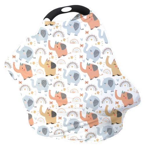 Meetjoy Breathable Car Seat Cover for Babies – Multi-Purpose Soft Rayon Nursing Cover for Breastfeeding, High Stretchy Infant Carseat Canopy, Stroller Cover (Smooth Rayon, Cute Elephant)
