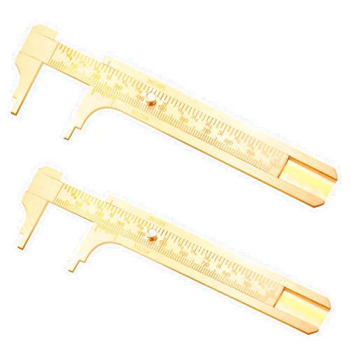 Konohan 2 Pcs Brass Vernier Caliper Pocket Handy Caliper Measuring Mini Tool Double Scale Sliding Gauge Metal Pocket Ruler for Bead Wire Jewels Rings Measurement