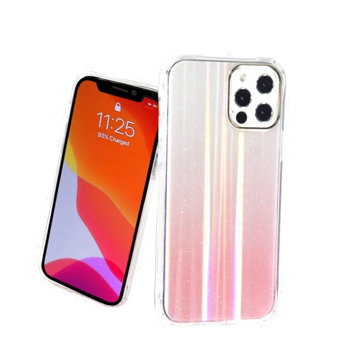 TILON Bling Glitter Rainbow Case with Holographic Effect Compatible with iPhone 12/12 Pro (2021) 6.1Inch, Stylish Ultra-thin Protective Shockproof Bumper Cover Anti-scratch-(Pink)