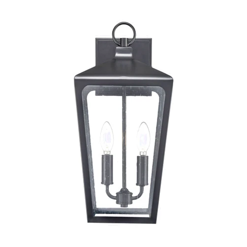 ML Lighting | Brooks Collection | 7912-PBK | 2 Light Outdoor Wall Sconce in Powder Coated Black Finish with Clear Seeded Glass Shade | Perfect for Walkways, Porches, Backyards, Patios, and Driveways