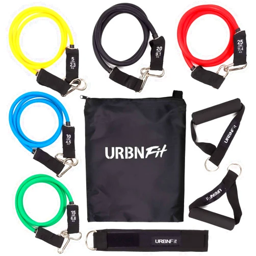 URBNFit Resistance Bands Set (12 Piece) Includes Door Anchor, Ankle, Wrist Strap, Exercise Guide and Carrying Bag for Strengthening and Training (Pro Series)
