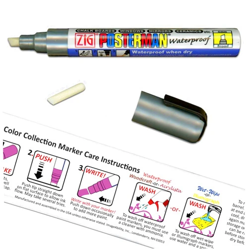 Cohas Color Collection Zig Posterman Waterproof Chisel 6mm Tip Silver Marker with Reversible Tip