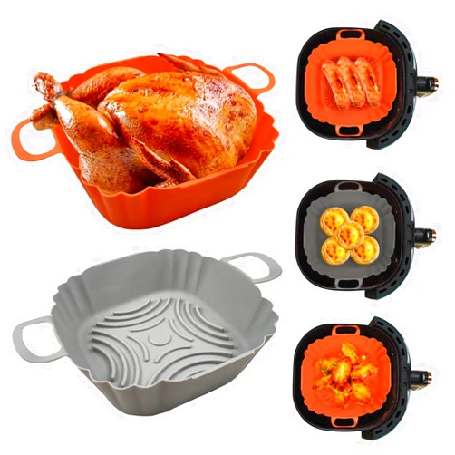 BEEFABLE Air Fryer Silicone Liners Air Fryer Liners - 2 Pack Air Fryer Silicone Pot Reusable Square Air Fryer Baskets 8.2 Inches Air Fryer Accessories Replacement for Parchment Liner Paper
