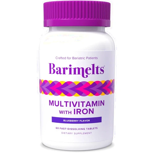 BariMelts Bariatric Multivitamin with Iron - 1 Month Supply (60 Fast-Dissolving Tablets) - Sugar-Free - Post-Op Bariatric Vitamins - Natural Blueberry Flavor