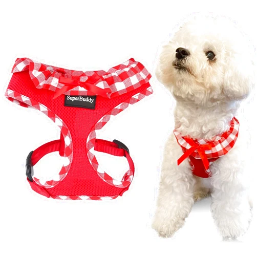 SuperBuddy Upgraded Soft Mesh Dog Harness, Super Breathable Lightweight Pet Harnesses for Puppy Dogs Outdoor Walking, Red Dog Harness -XSmall