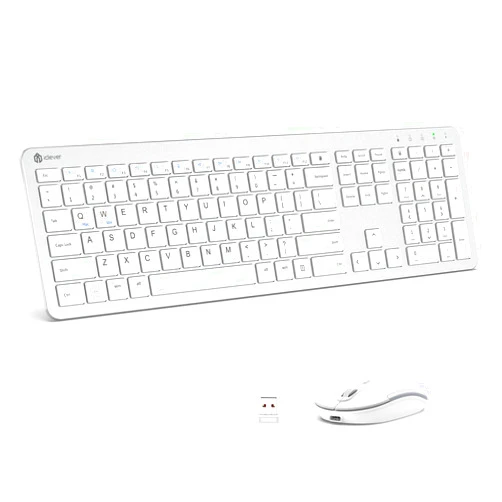iClever Wireless Keyboard and Mouse, GK08 White Keyboard Mouse Combo, Ergonomic, Quiet, Full Size Design with Number Pad, 2.4G Connection for Windows and Computer
