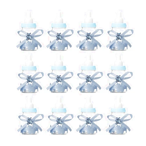 Fannuoncc 12 Pcs Baby Bottle Shower Favor, 3.5-Inch Mini Plastic Candy Bottles for Baby Shower, Party Decoration (Blue)