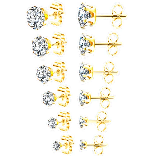 Jstyle Stud Earrings for Women Mens Stainless Steel Earrings, 3-8mm Round Cubic Zirconia Earrings Studs Ear Piercing Jewelry Set