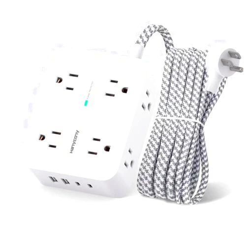 HANYCONY Surge Protector Power Strip - 8 Outlets with 4 USB (2 USB C) Charging Ports, Multi Plug Outlet Extender, 5Ft Braided Extension Cord, Flat Plug Wall Mount Desk USB Charging Station for Home Office ETL