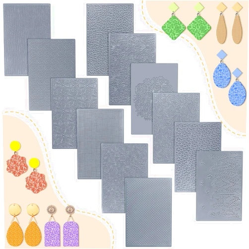 DoubleFill 12 Pcs Polymer Clay Texture Sheets Mat Works with Polymer Clay Cutter Embossin Roller DIY Tools for Pottery Earrings Jewelry Making