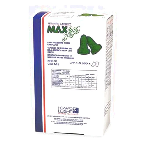 Howard Leight LPF-1-D MAX Lite NRR 30 Uncorded Disposable Single-Use Earplugs: 500 Pair Refill Box
